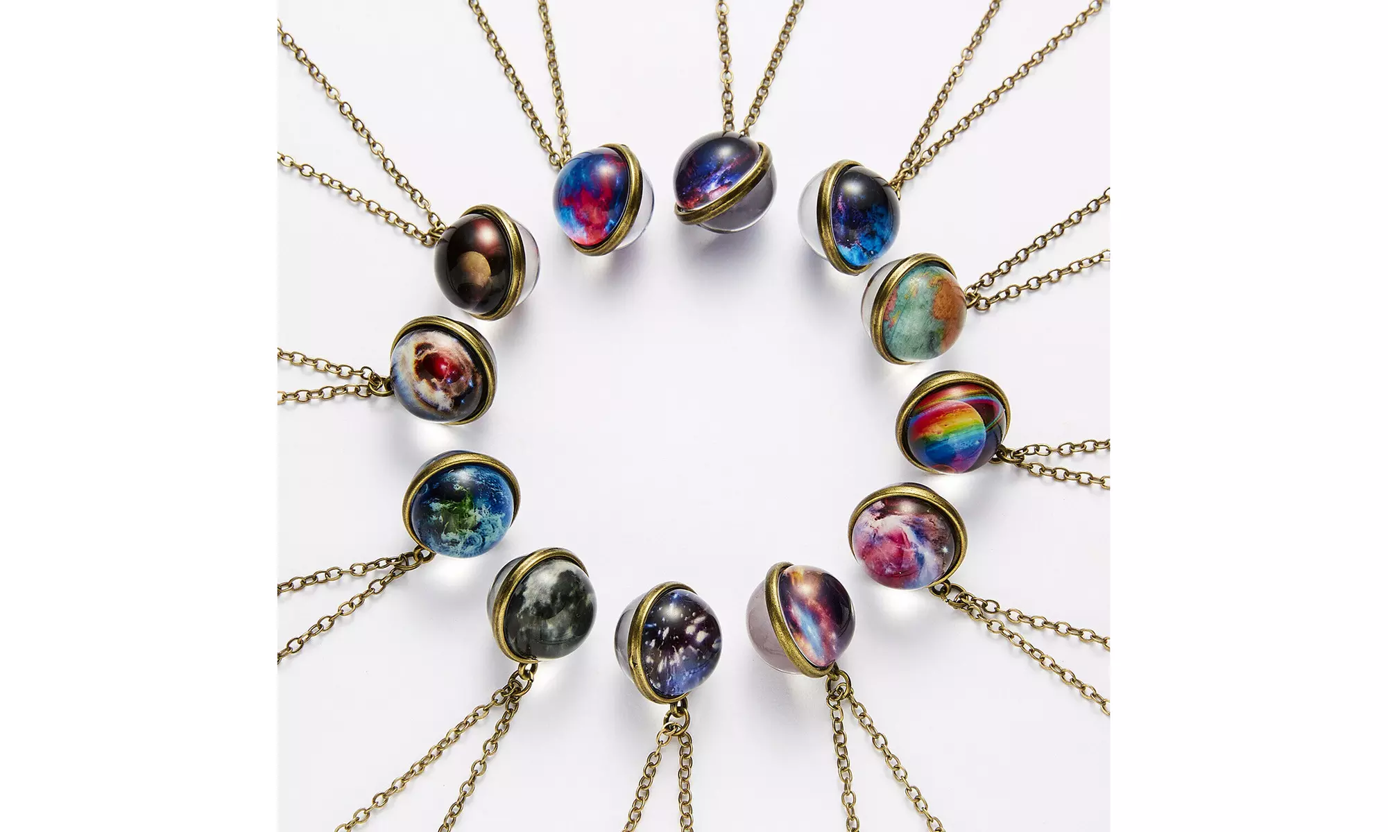 Glow in the Dark Galaxy Universe Stars Double Sided Glass Dome Planet Necklace - Primary Image
