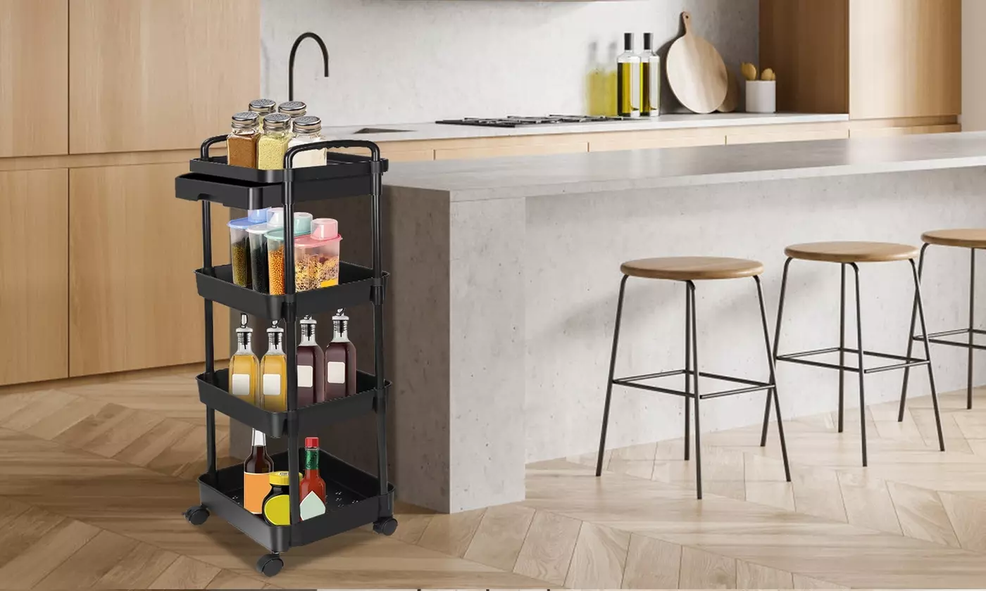 NewHome 3-Tier/4-Tier Rolling Storage Cart Mobile Shelving Unit Utility Cart