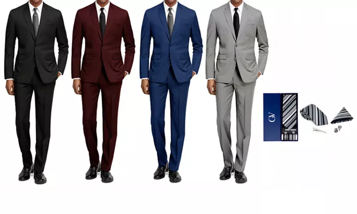 Braveman Men's 2pc Slim Fit Suits with Gift Tie Set - Primary Image