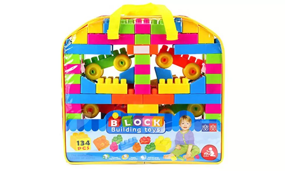 Building Blocks 134 Piece Toy Interlocking Building Blocks Set, Bright Colors - Second Medium