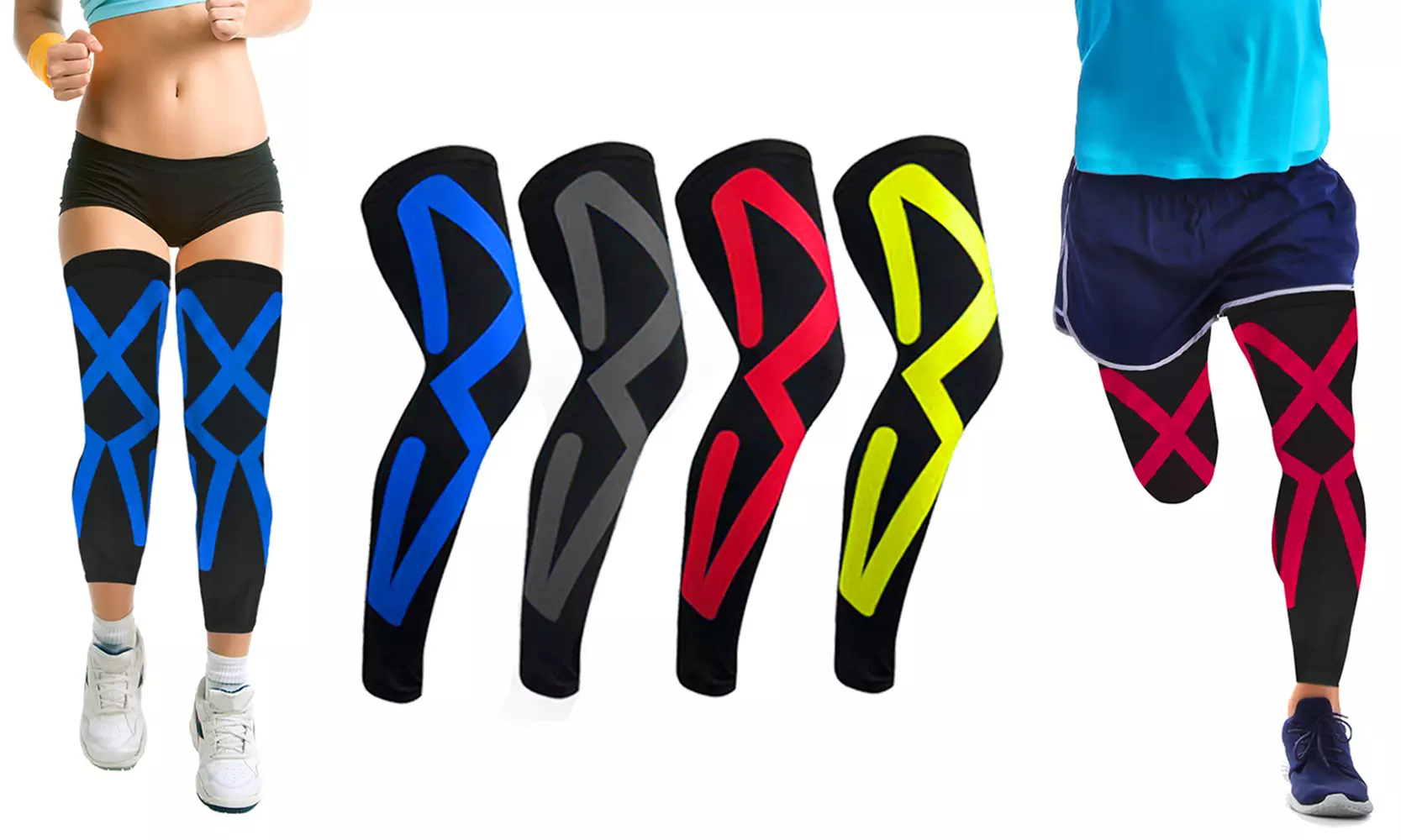 4-Pack: Pain Relief Kinesio Tape Knee And Calf Support Compression Sleeves - Primary Image