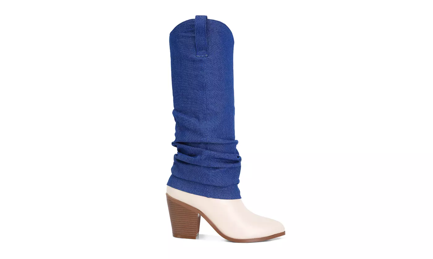 London Rag Fab Cowboy Boots With Denim Sleeve Detail