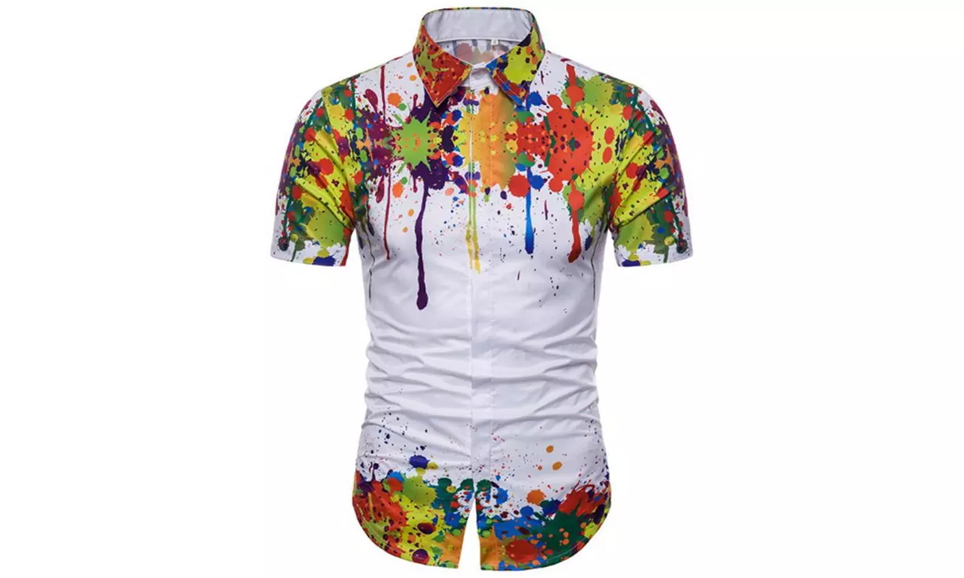 Mens Printed Short Sleeve Button Down Shirt - Primary Image