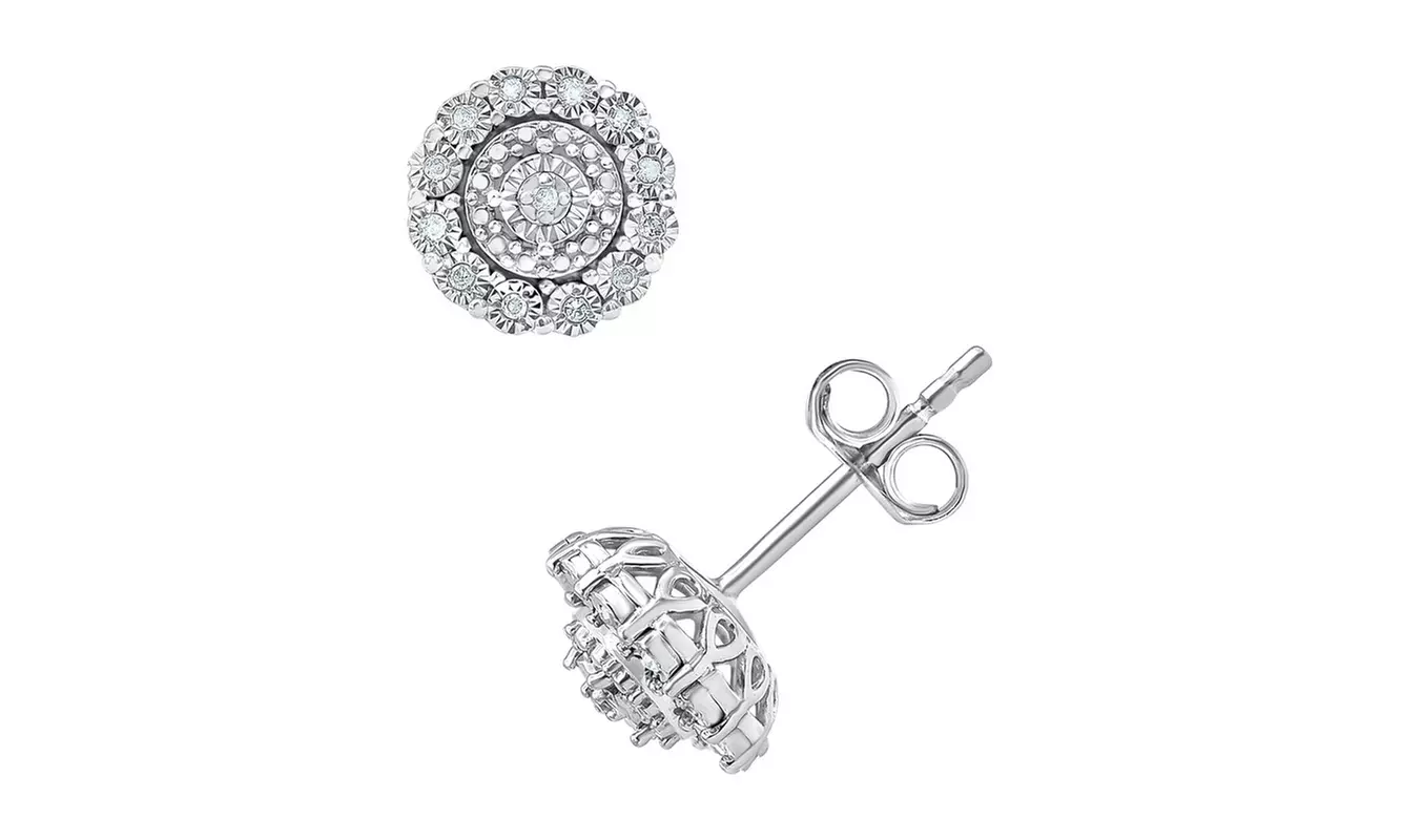 Sterling Silver 1/10 CT Diamond Miracle Cluster Halo Stud Earring Women Jewelry - Primary Image