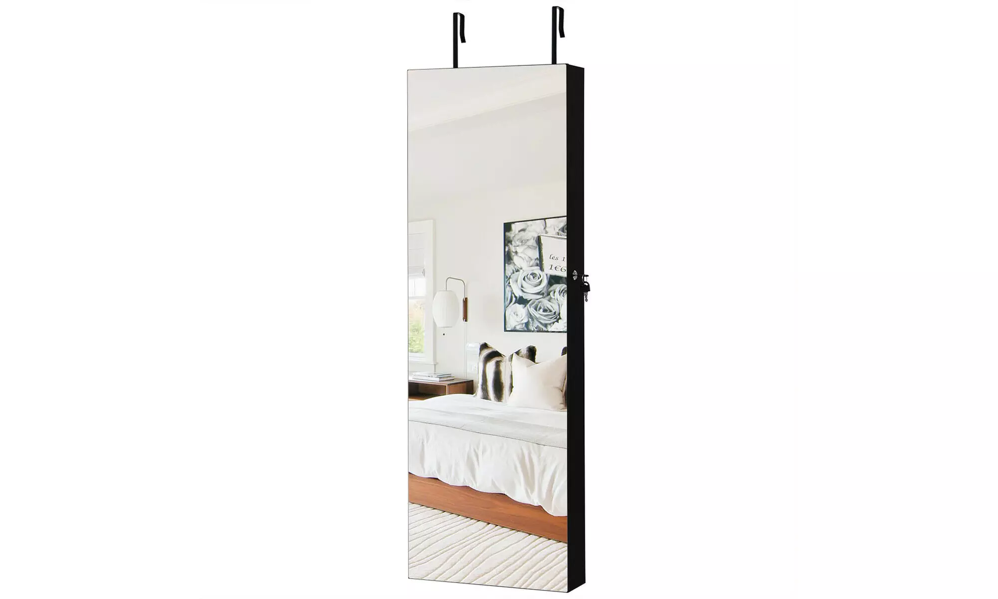 Costway Wall-Mounted Storage Organizer Jewelry Vanity Box w/ Mirror Black - Primary Image