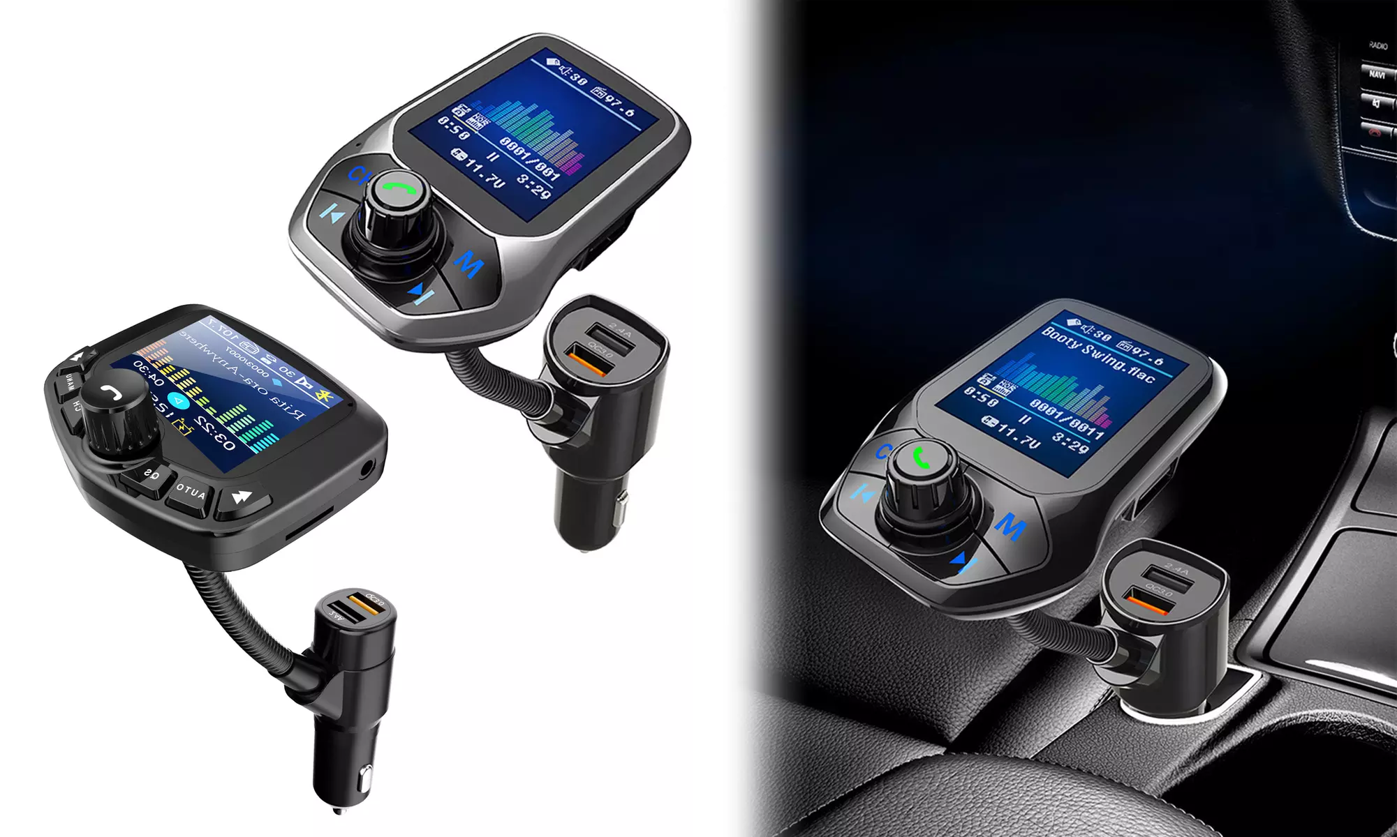 Bluetooth FM Transmitter Hands Free Calling with Radio Adapter USB Car Charger - Primary Image