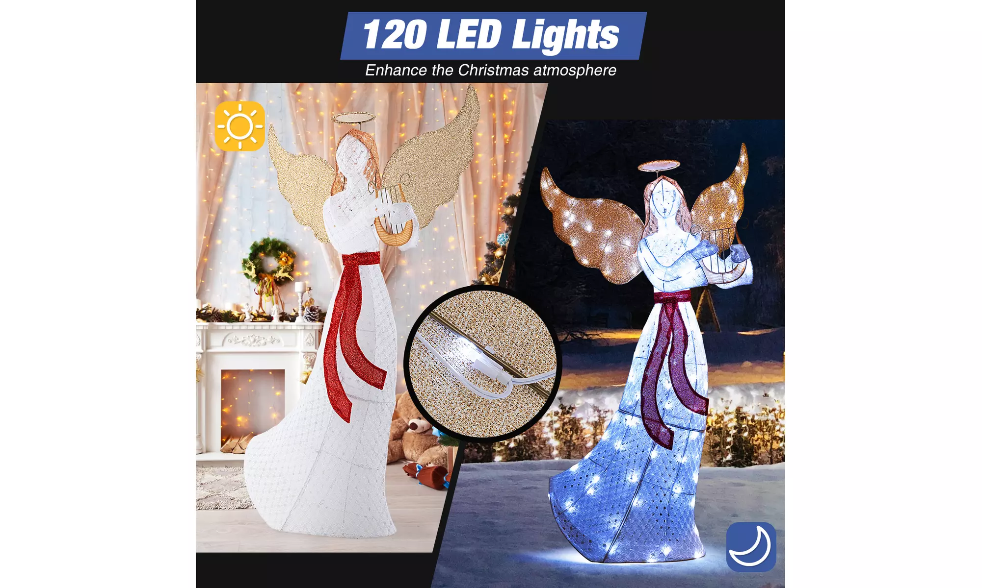 Costway Lighted Angel Outdoor Pre-Lit Angel with Trumpet Halo Wings Christmas