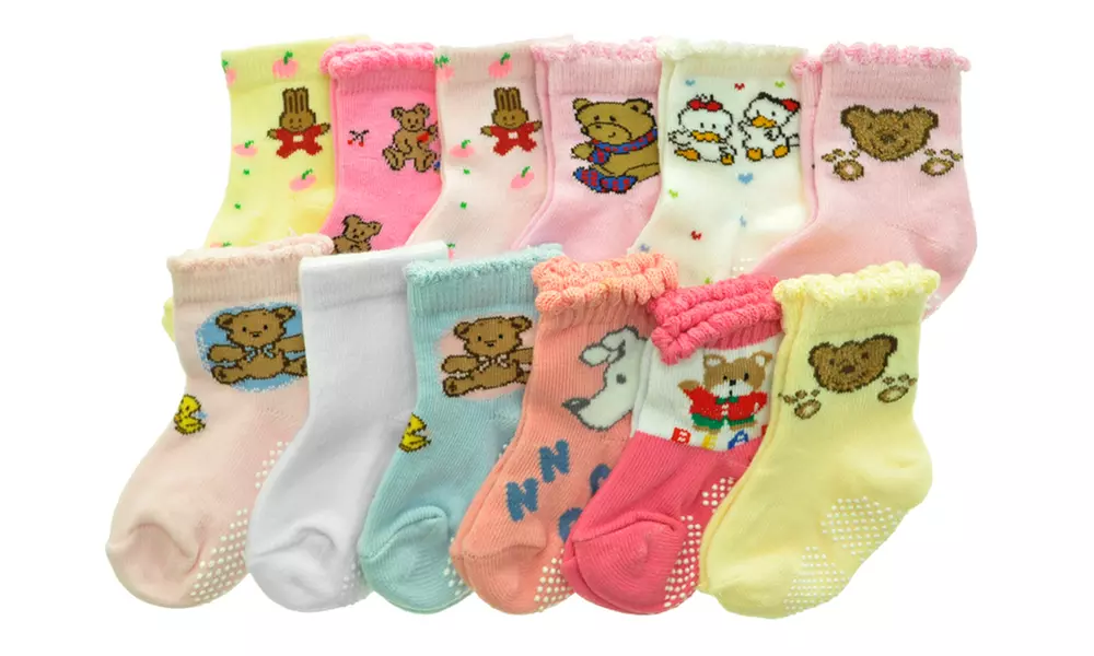 Cotton Blend Baby Socks with Non-Skid Bottom (12 Pair Pack) - Primary Image