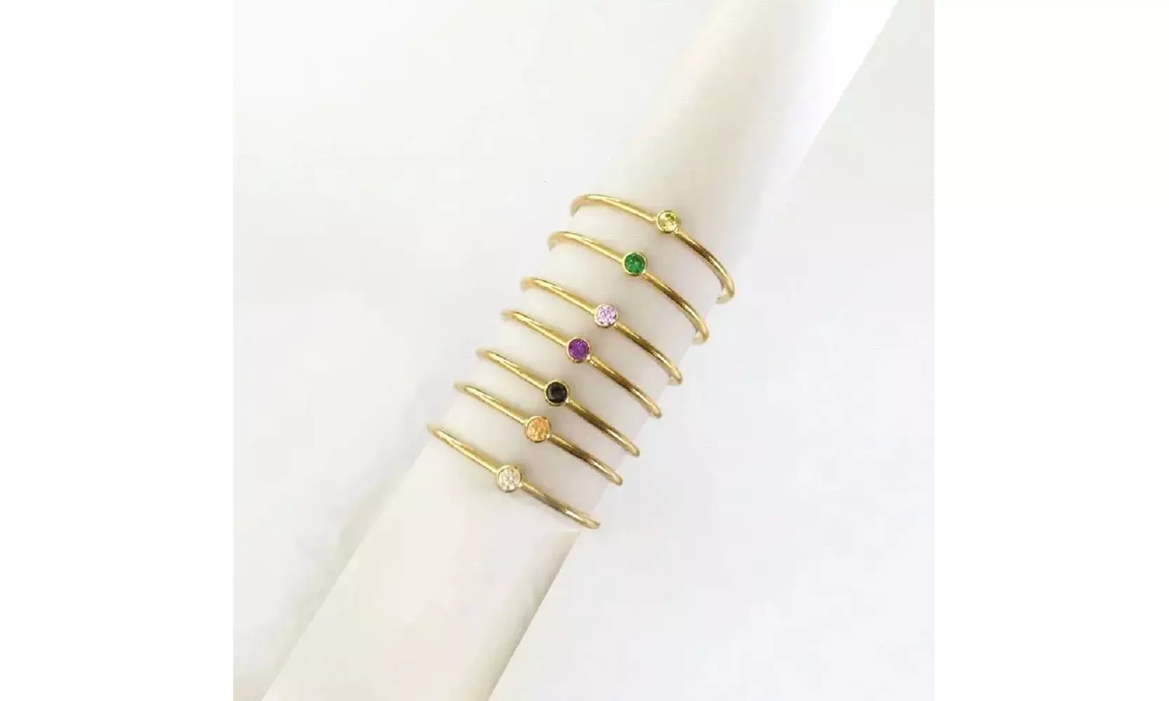 14K Gold Plated Stainless Steel Dainty Birthstone Stacking Ring, 2mm Stone