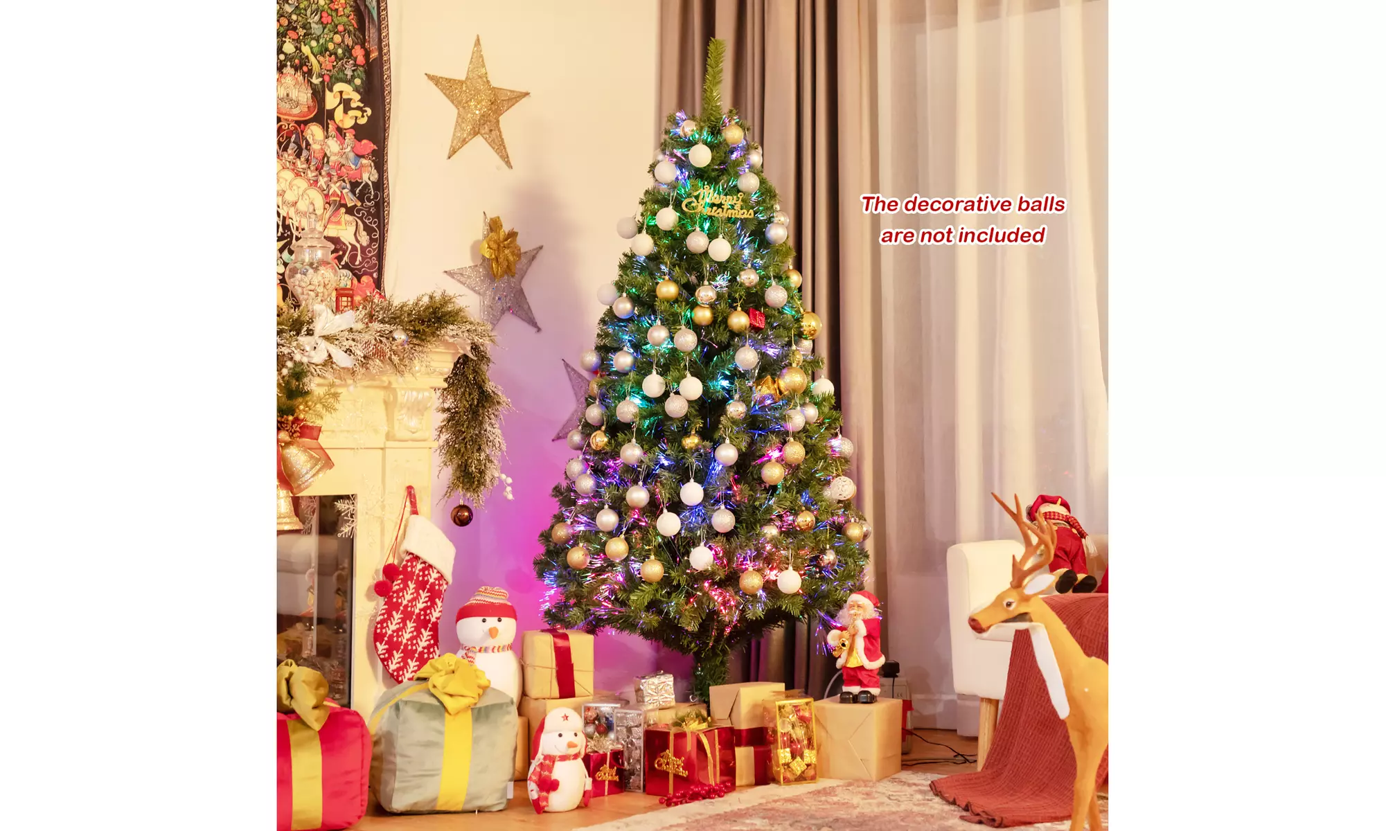 Costway 6ft Pre-lit Fiber Optic PVC Artificial Christmas Tree w/ 617 Branch Tips