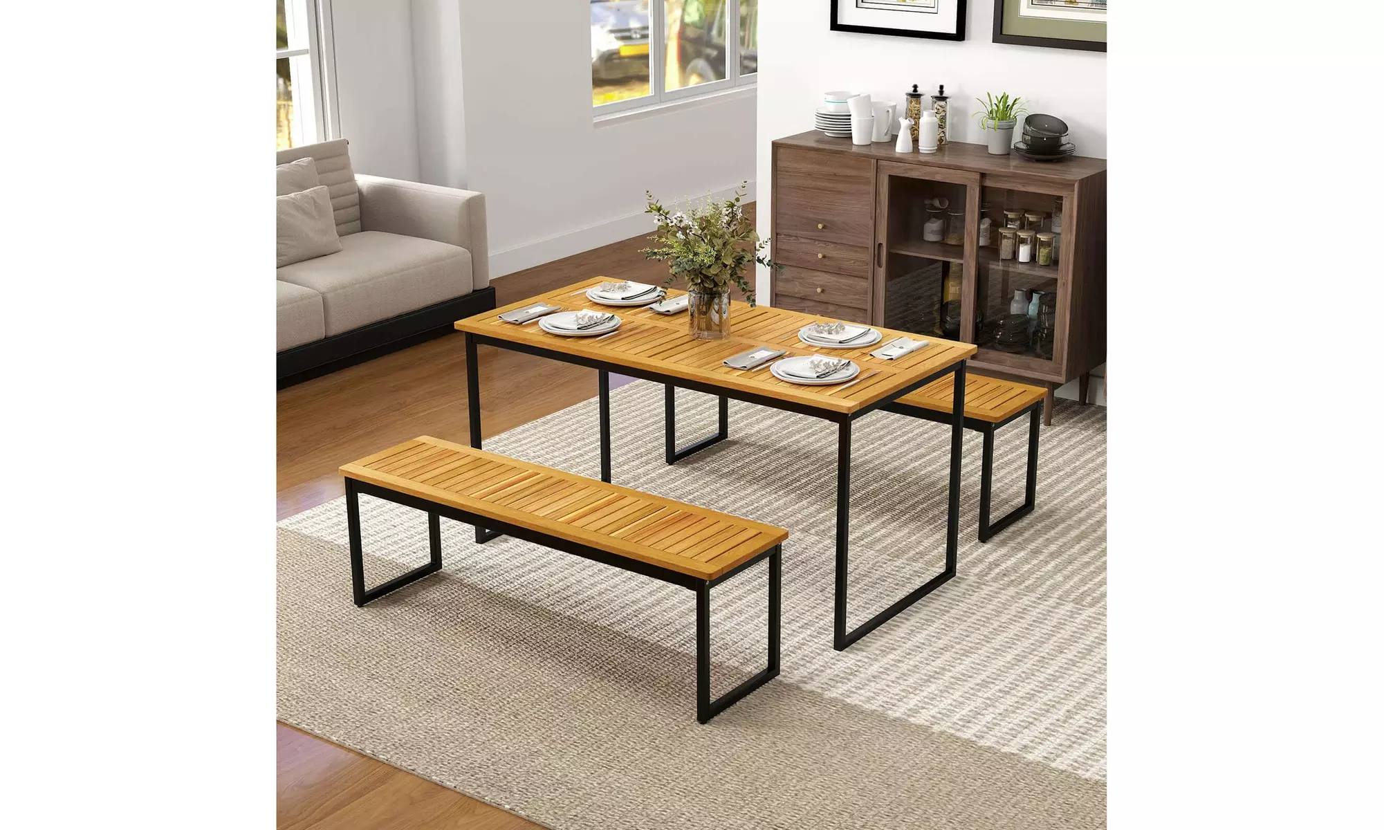 Costway 51" Wooden Outdoor Bench Patio Dining Bench with Acacia Wood Seat