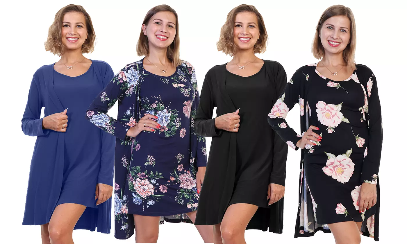 Modal Sleeveless Nightgown Dress and Long Sleeves Cardigan (Separates or Set) - Primary Image
