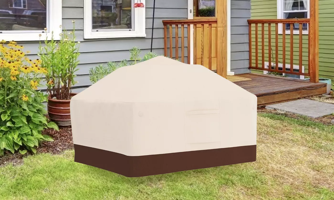 Tuyeho Fire Pit Cover 600D Heavy Duty Waterproof Fire Table Cover Beige - Primary Image