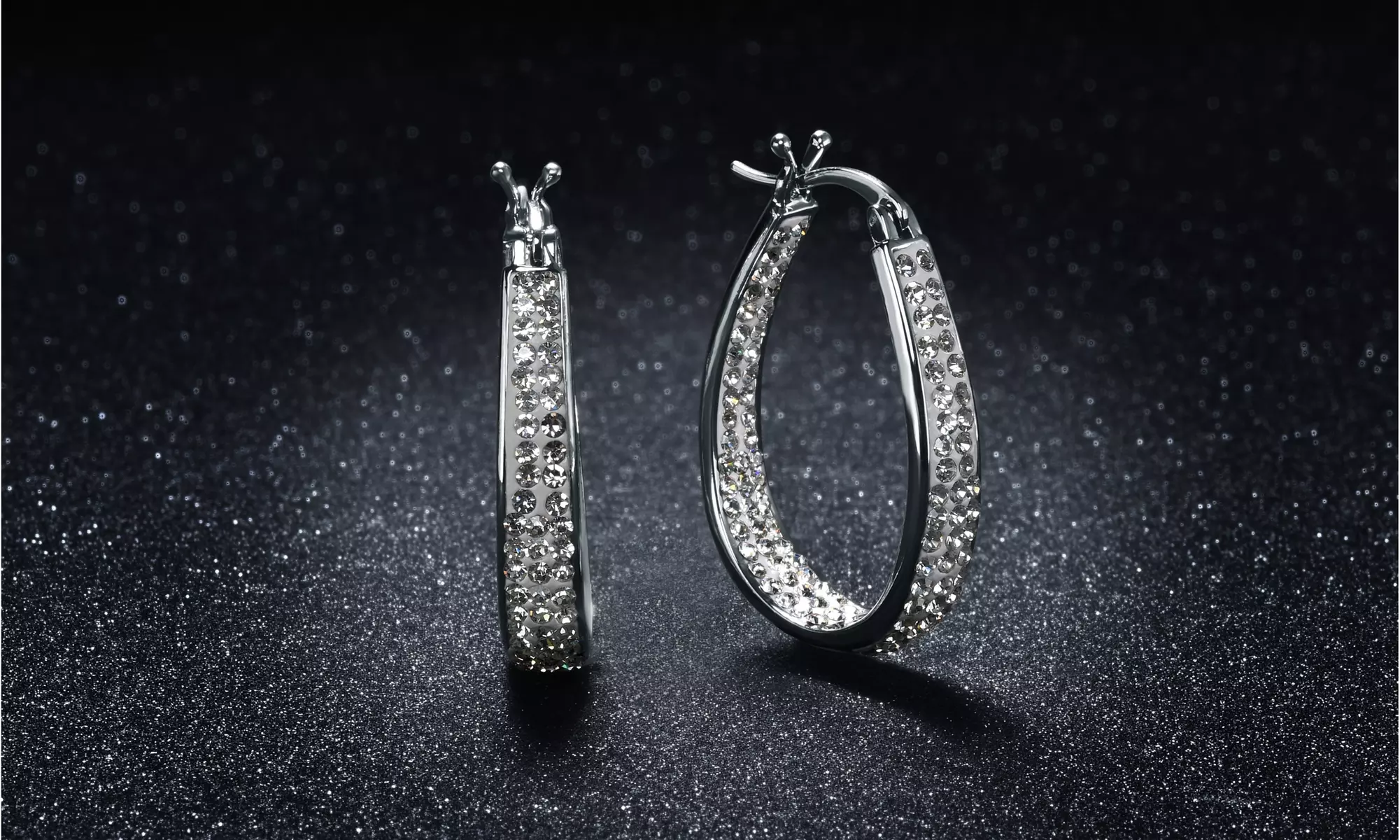 18K White Gold Plated Hoops with Swarovski Element Crystals - Second Medium
