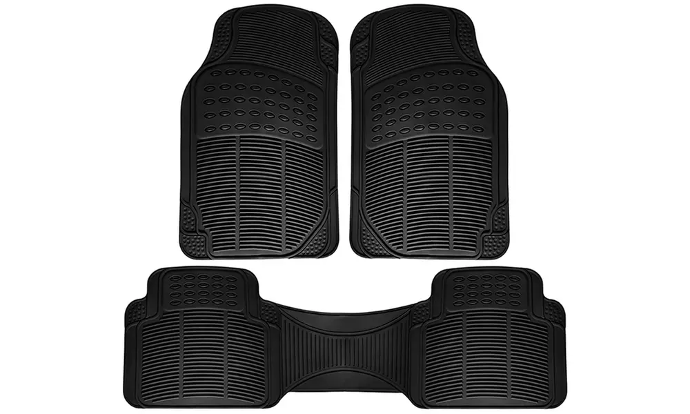 Universal Fit 3-Piece Set Ridged Heavy Duty Rubber Car Floor Mats - Second Medium