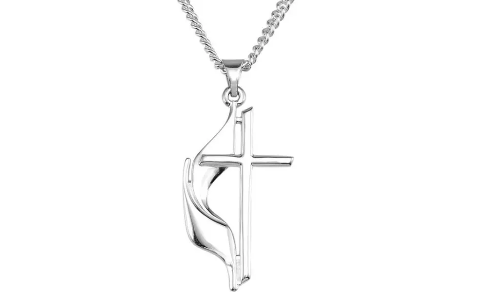 White Gold Plated 30 17.5 MM Methodist Cross 24  Necklace With Box - Primary Image