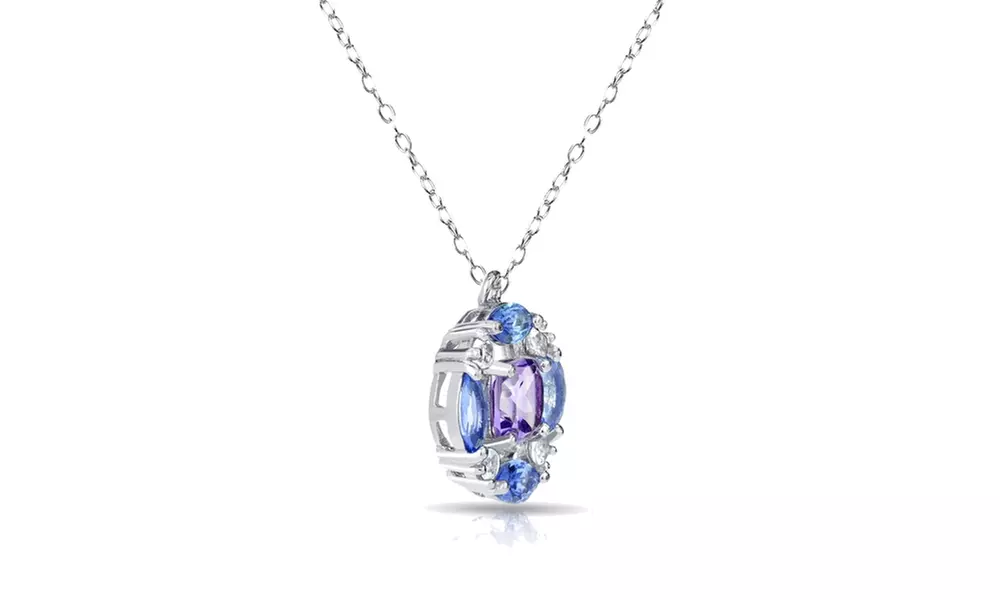 925 Silver African Amethyst & Tanzanite Tonal Necklace with White Topaz Accents - Second Medium