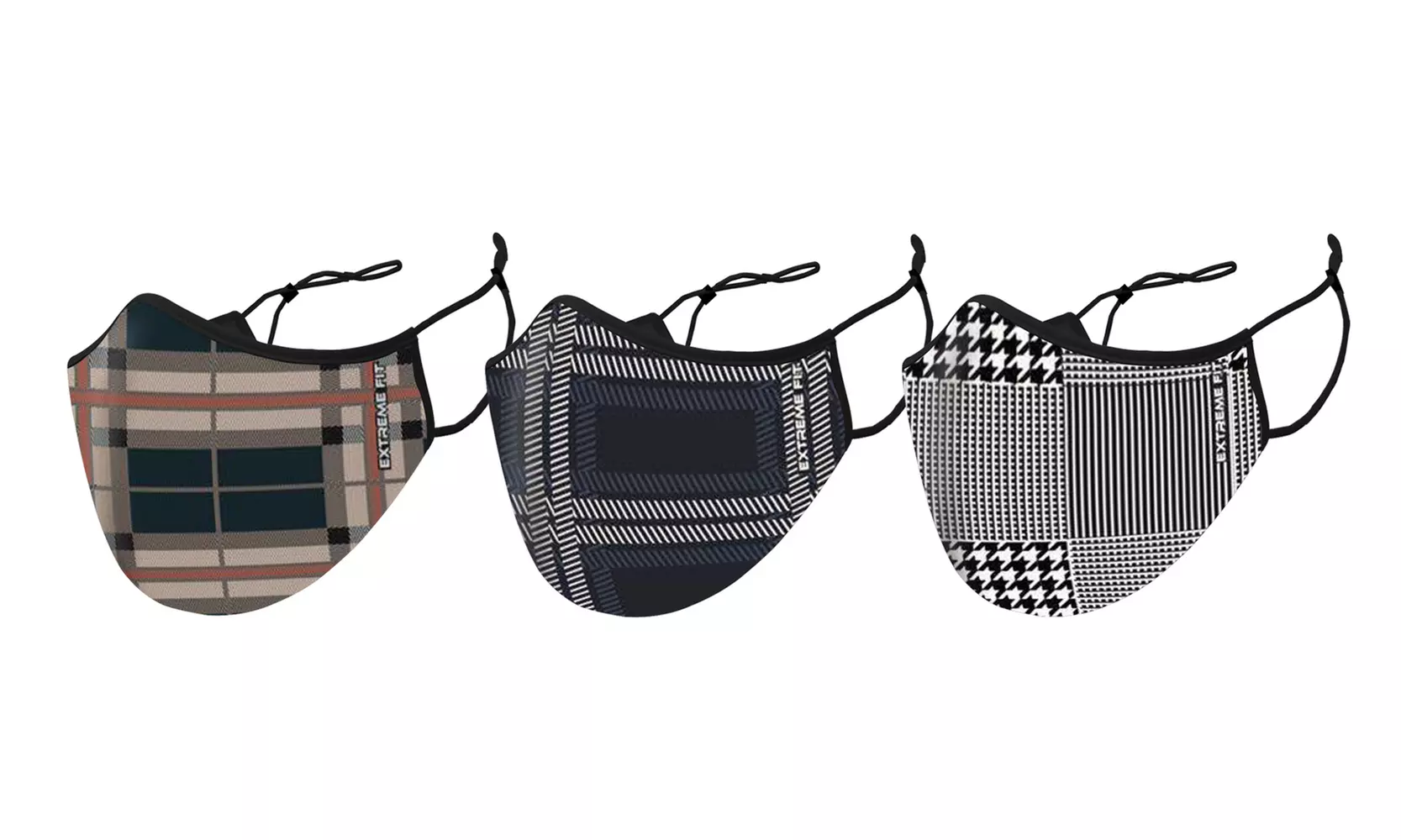 Two-Layer Plaid Design Reusable Face Mask With Adjustable Earloop (3-Pack) - Primary Image