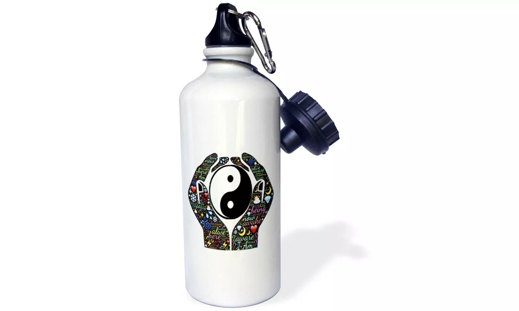 Water Bottle Motivational cupped hands with sayings and yin and yang sign  - Primary Image