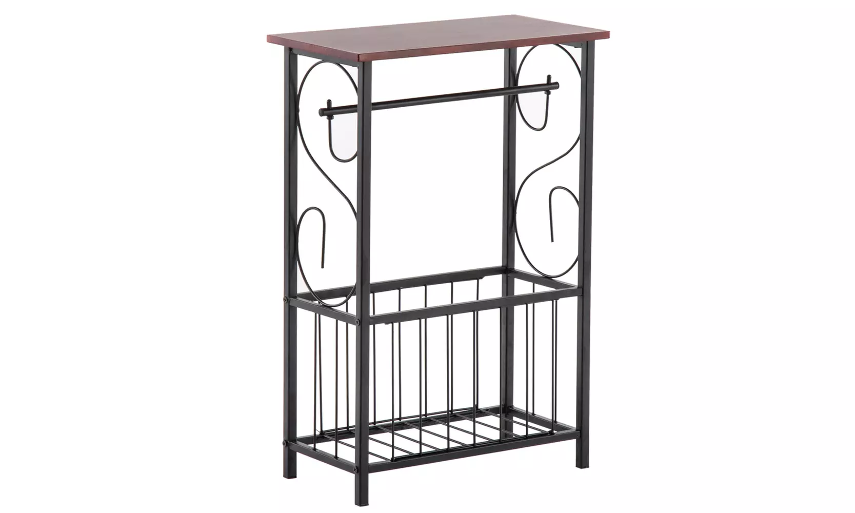 Decorative Storage Side Corner Table Shelf Metal Frame & Wood Top  - Primary Image