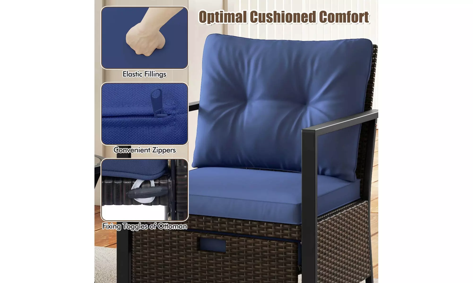 Costway 5 PCS Outdoor Furniture Set Rattan Chairs & Ottomans with Coffee Table