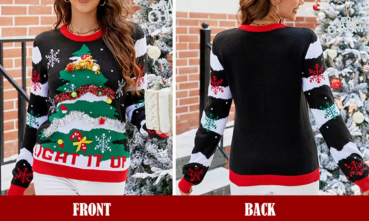 Women's Funny Christmas Pullover Long Sleeve Novelty Print Sweaters