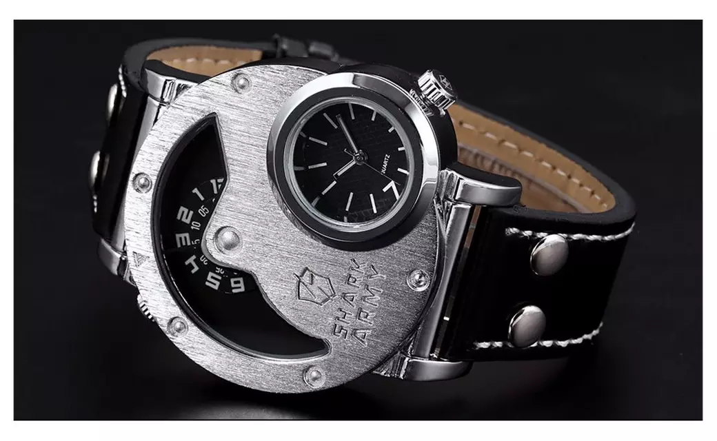 Shark Army Watch Dual Time Zone Military Brushed Steel  - Primary Image