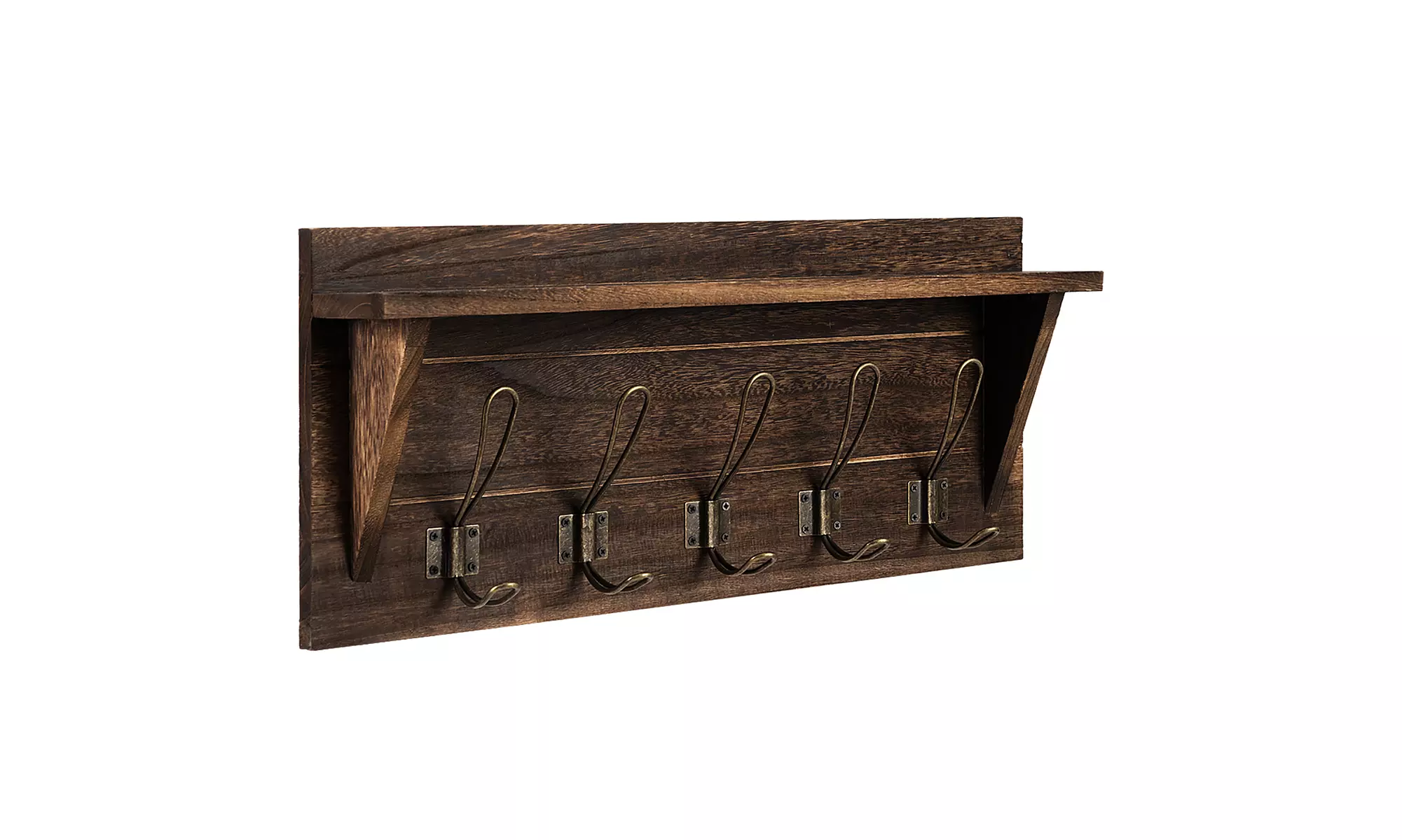 Rustic Wooden Wall-Mounted Coat Rack Entryway Hanging Shelf w/5 Dual Hooks - Primary Image