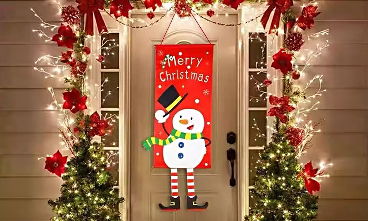 ItBelongs2U Merry Christmas Front Door Porch Sign Hanging Flag Wall Decoration