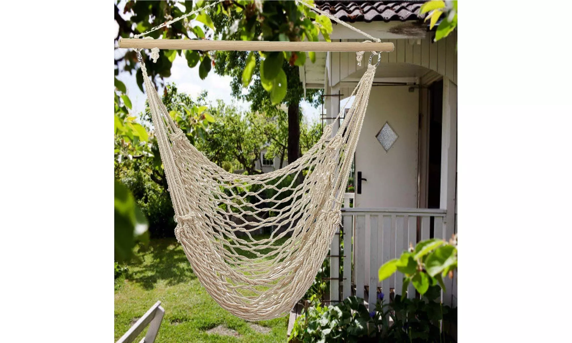 Hammock Cotton Swing Camping Hanging Rope New Chair Wooden - Primary Image