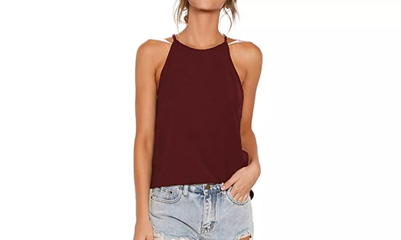 Women's Casual Racerback Halter Tank Tops Spaghetti Strap Camis Shirt - Second Medium