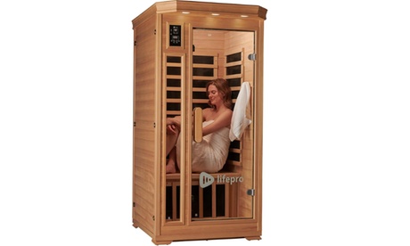 Lifepro 1 Person Infrared Home Sauna With Glass Door Ionizer Lights & Bluetooth Brown Large Large 70 X 31 X 18