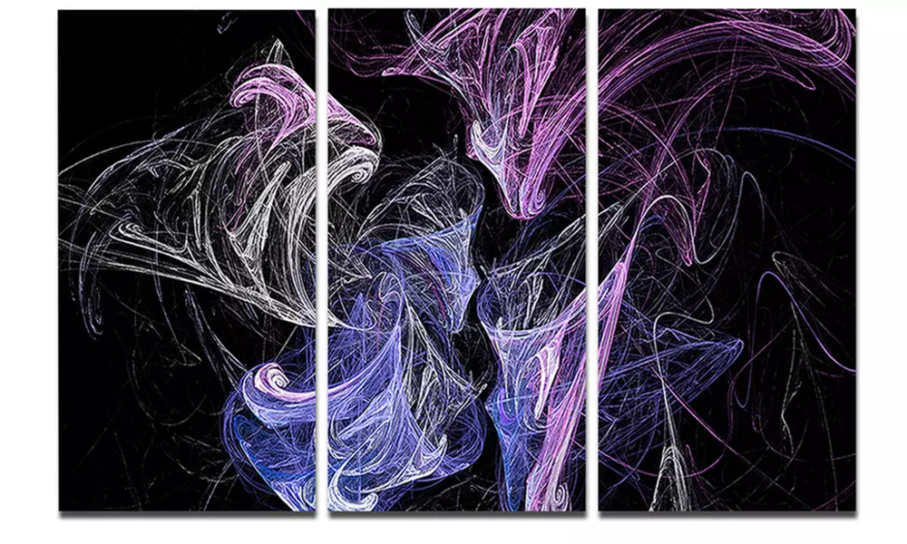 Billowing Smoke Blue Purple Abstract Metal Wall Art 36x28 3 Panels - Primary Image
