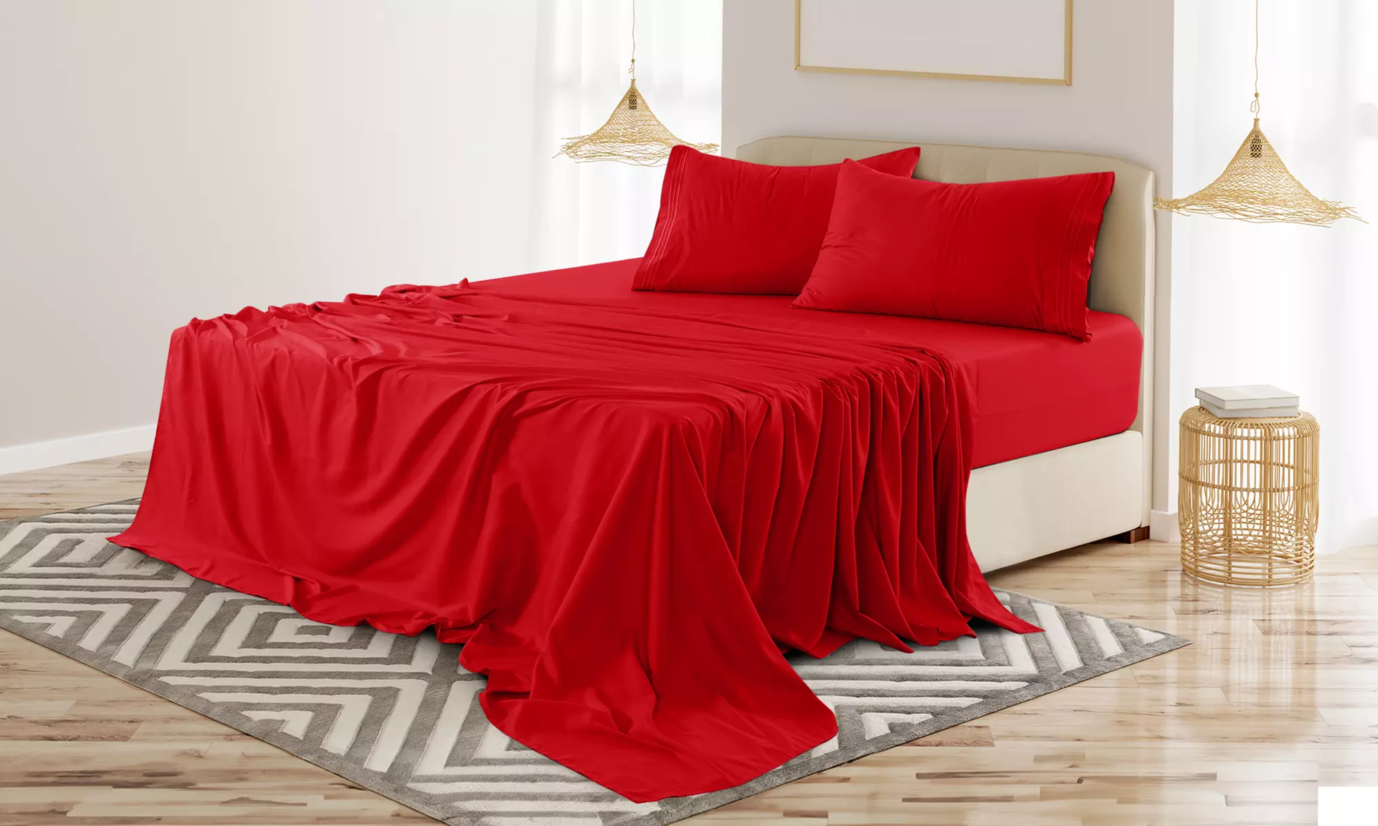 Lux Decor 4Pc Deep Pocket Sheet Set With Embroidered Pillowcases & Giftable Bag