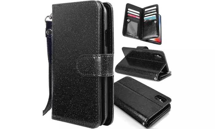 Flip Leather Bling Glitter Wallet Case Stand for iPhone X, 7/8, 7 Plus - Second Medium