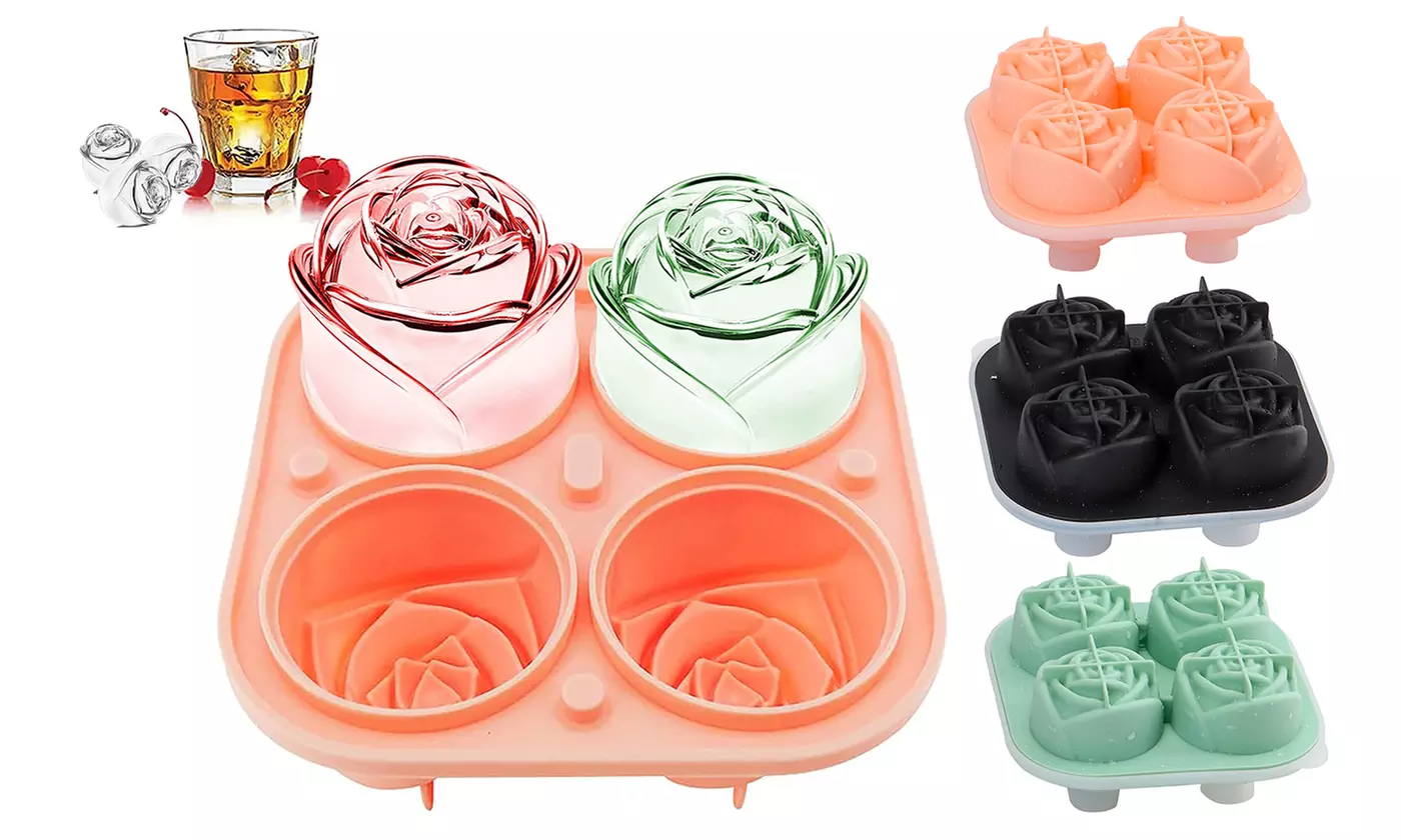 Rose Silicone Ice Cube Flower Maker Tray Sphere Mold Bar Whiskey Cocktails - Primary Image