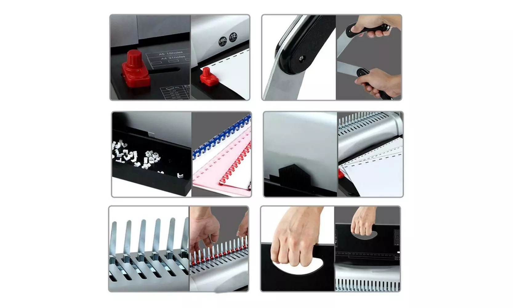 21-Hole 450 Sheets Binding Machine Paper Punch Binder Scrapbook Filing Storage - Second Medium