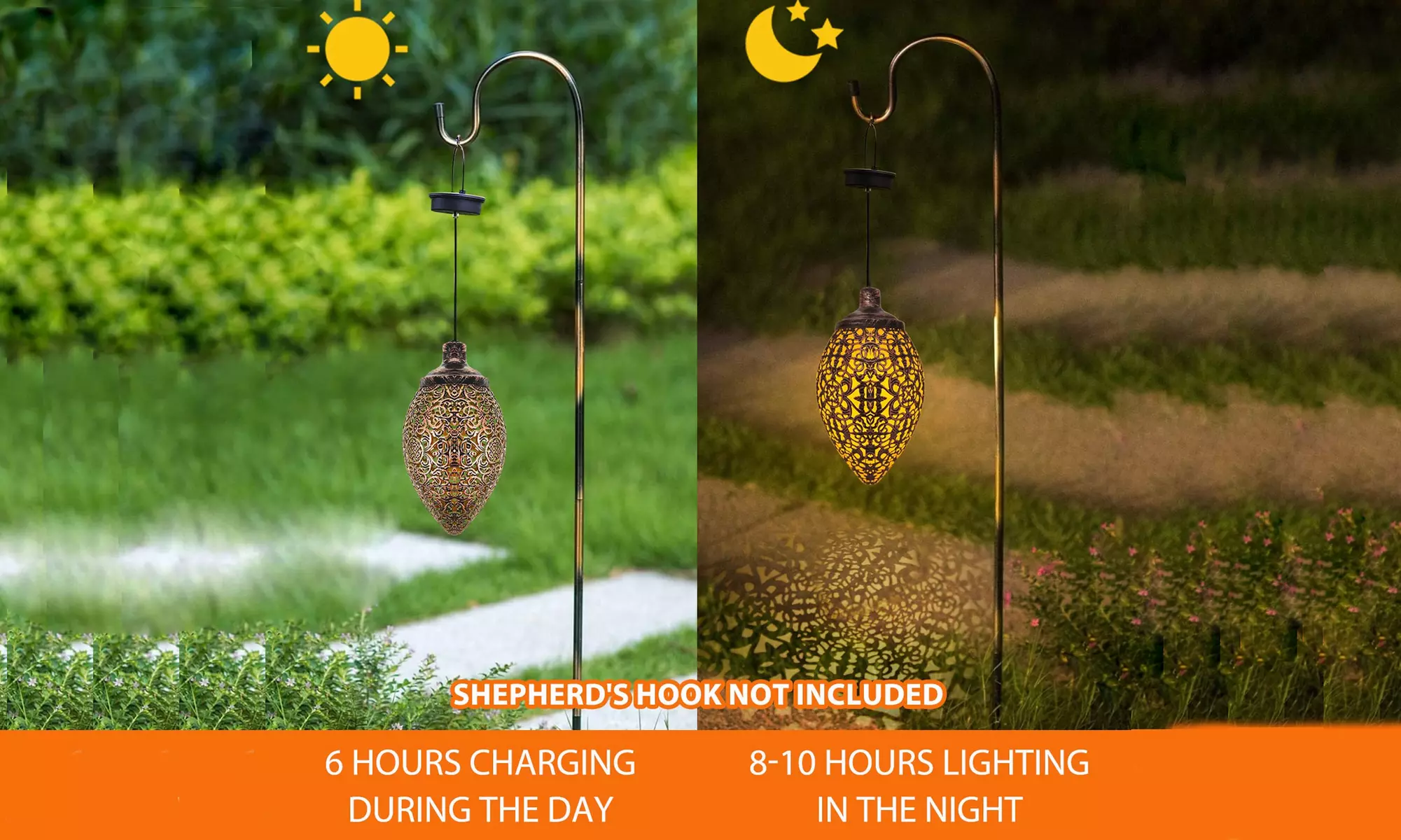Hanging Solar Lights Waterproof LED Lantern Metal Retro Solar Garden Decor Light