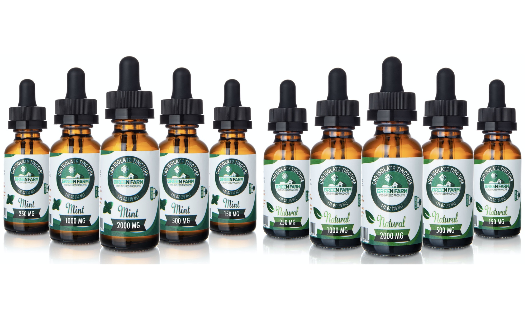 Extra Potent CBD Isolate Oil Tinctures from Green Farm (NATURAL or MINT)