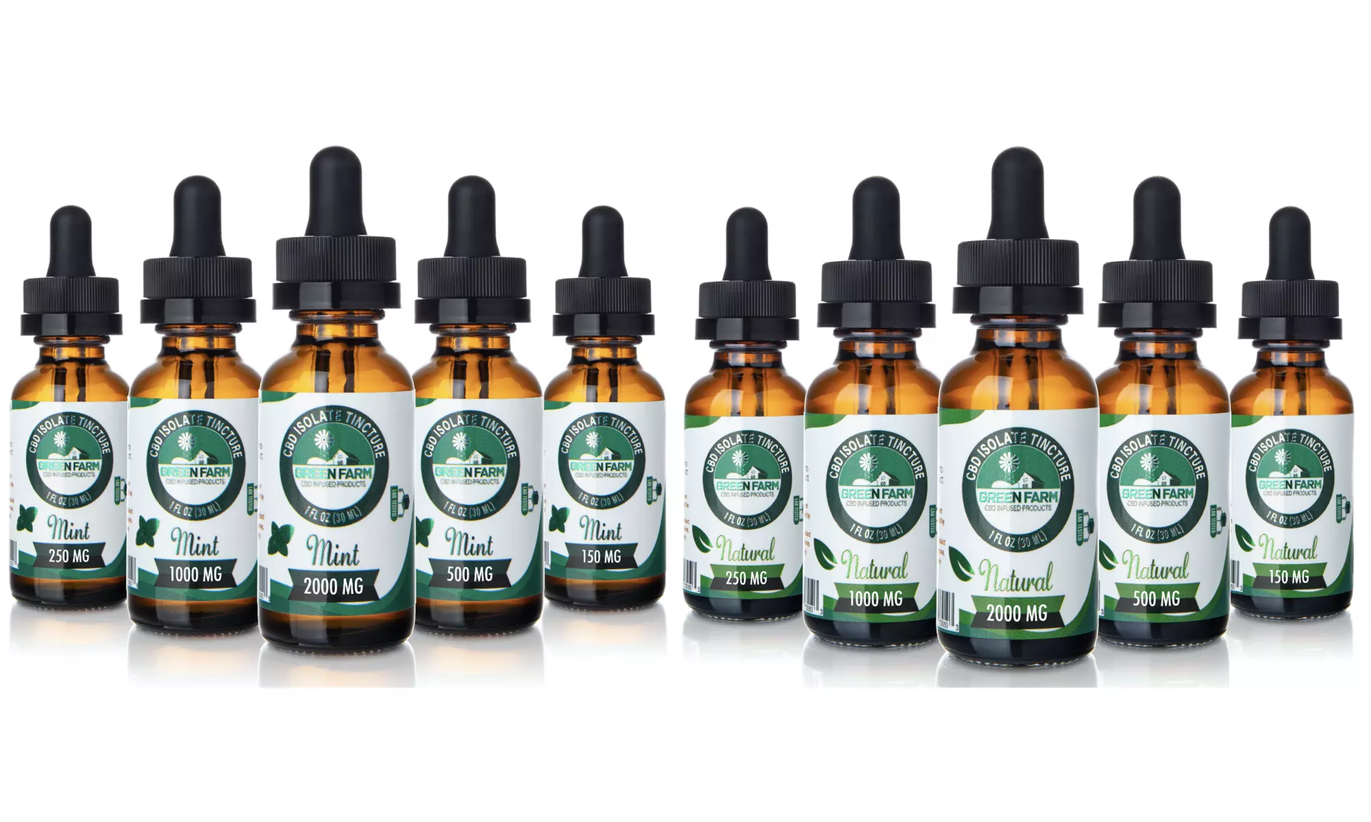 Extra Potent CBD Isolate Oil Tinctures from Green Farm (NATURAL or MINT)