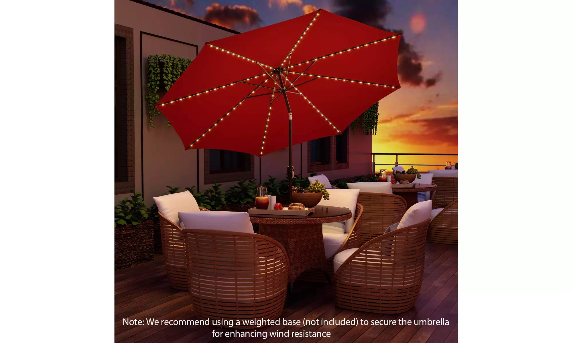 Costway 10 FT LED Solar Lighted Patio Umbrella With Crank Tilt