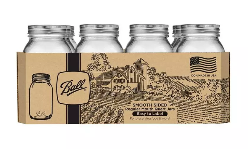 Ball 1440062504 Smooth Sided Regular Mouth Canning Jar, Quart - Primary Image