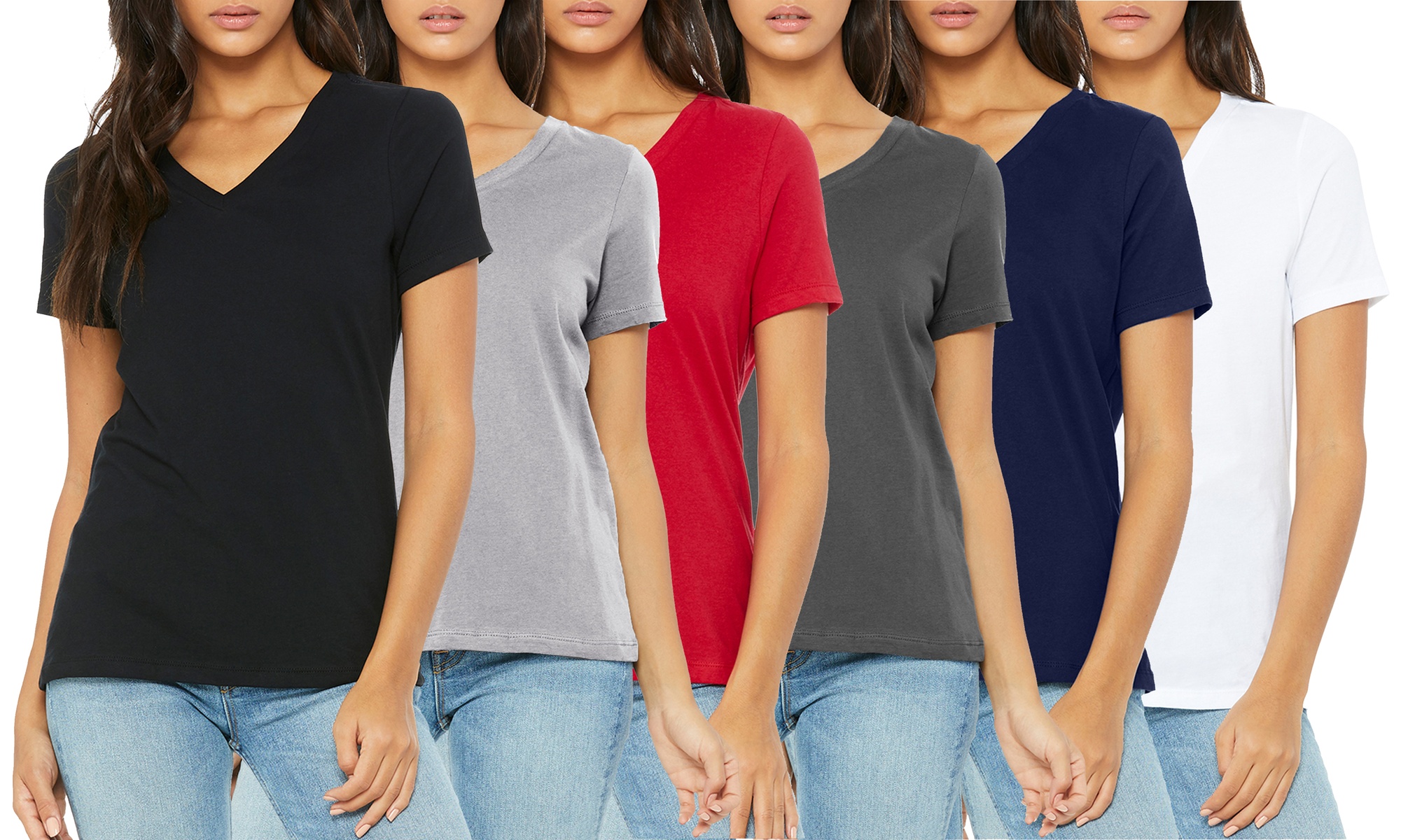 3-Pack Women's Loose Fit Short Sleeve V-Neck Classic Tee