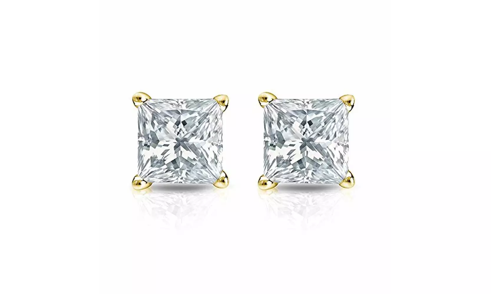 Paris Jewelry 14k Gold Push Back Princess Created Diamond Stud Earrings 4MM