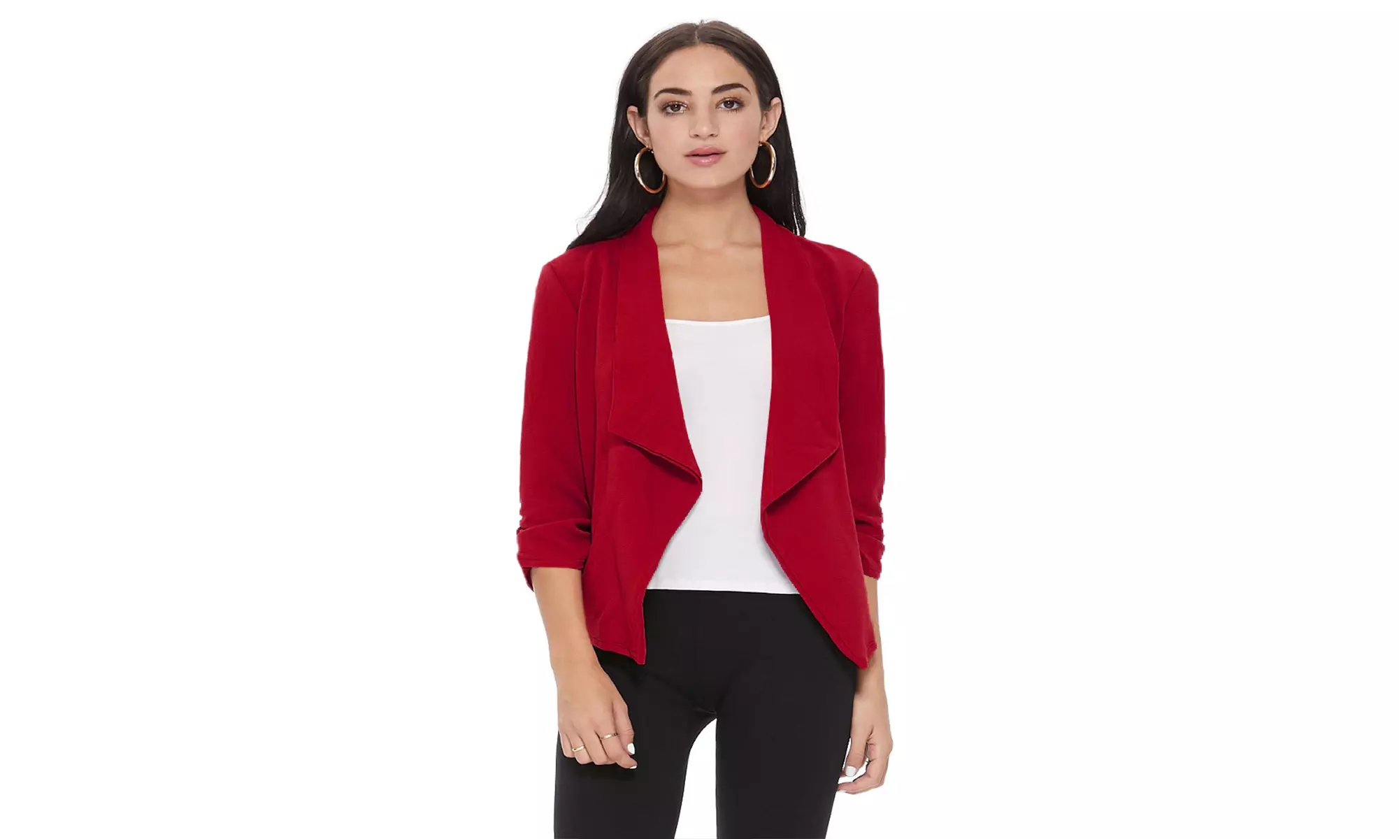 MOA Collection Solid Draped Open Front 3/4 Sleeve Jacket
