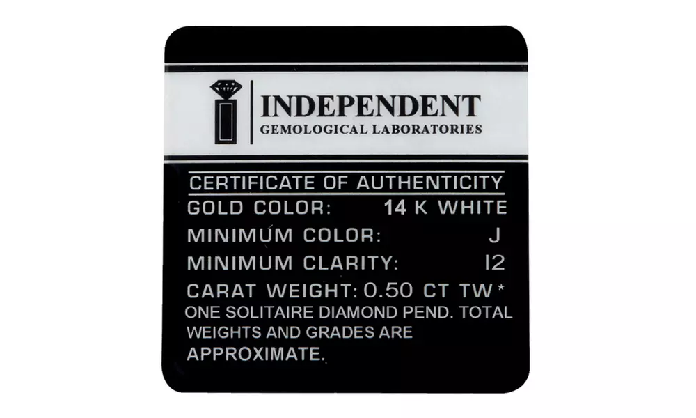 0.50 CTTW Certified Solitaire Diamond Pendant In 14K WG-GSOLPENRD50W-L - Second Medium