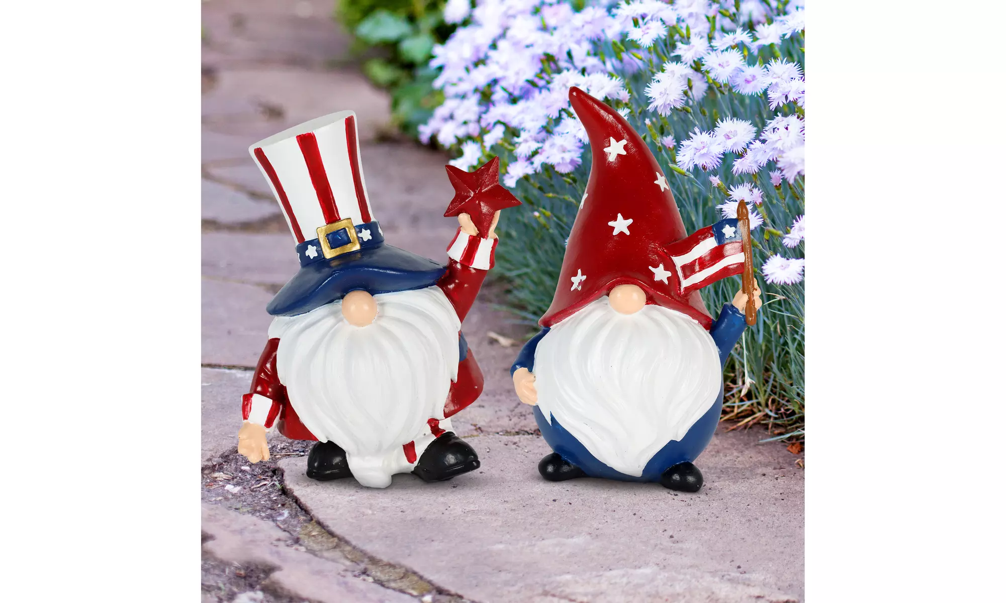 Exhart Patriotic Pair of Garden Gnome Statuary, 4 by 5 Inch - Primary Image