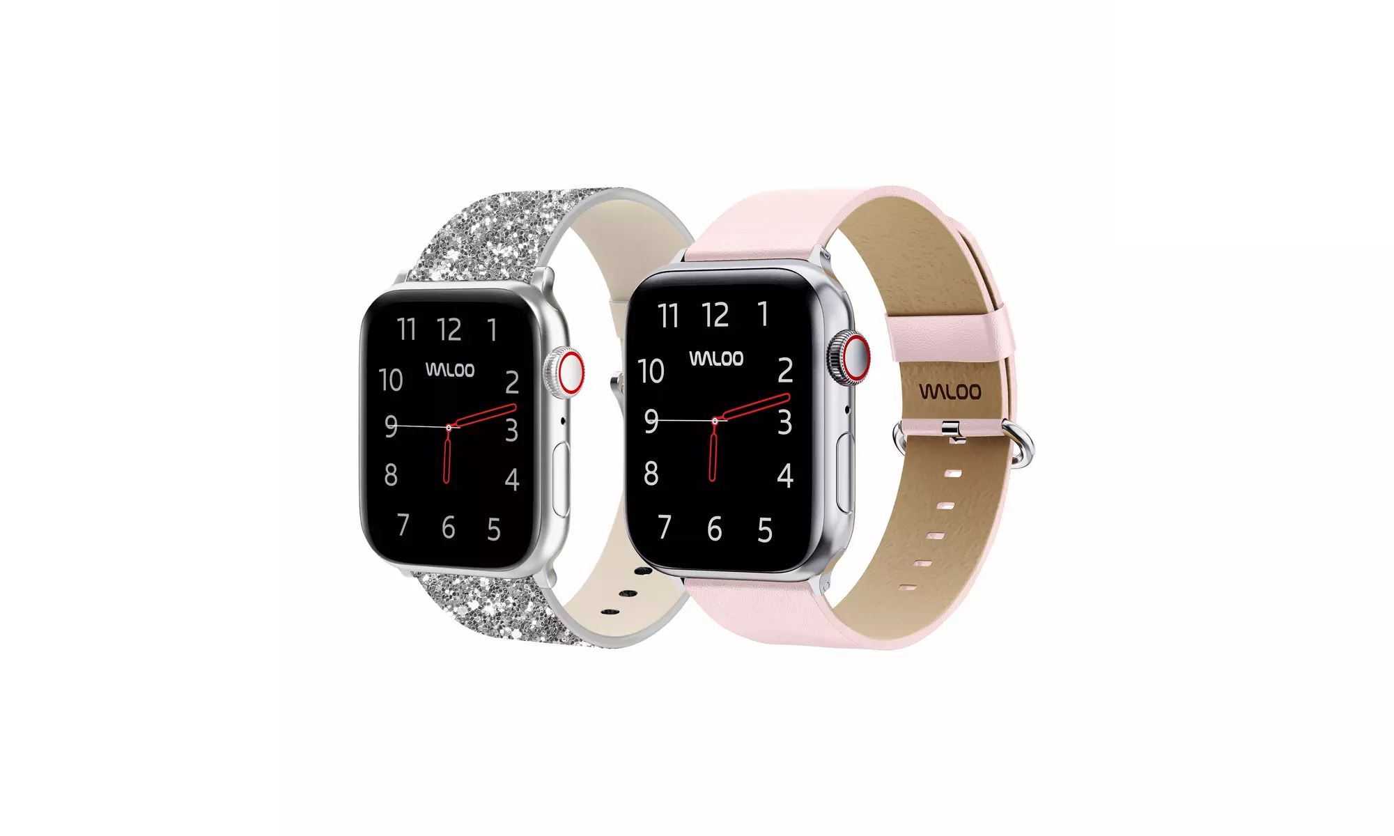 Waloo 2 Pack Leather Bling & Leather Grain Apple Watch Bands