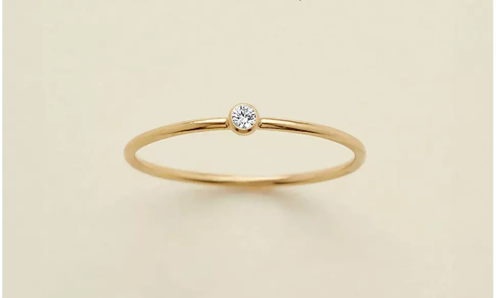 14K Gold Plated Stainless Steel Dainty Birthstone Stacking Ring, 2mm Stone