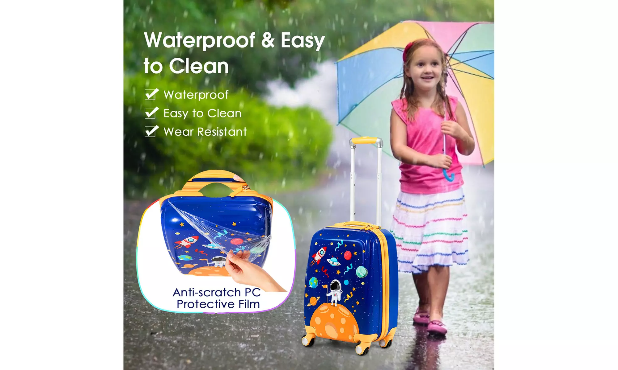 Costway 2PC Kids Luggage Set 18'' Suitcase&12'' Backpack Travel ABS Spaceman